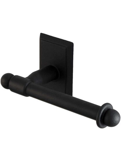 Wrought-Steel Euro Toilet-Paper Holder with Providence Rosette in Matte Black.